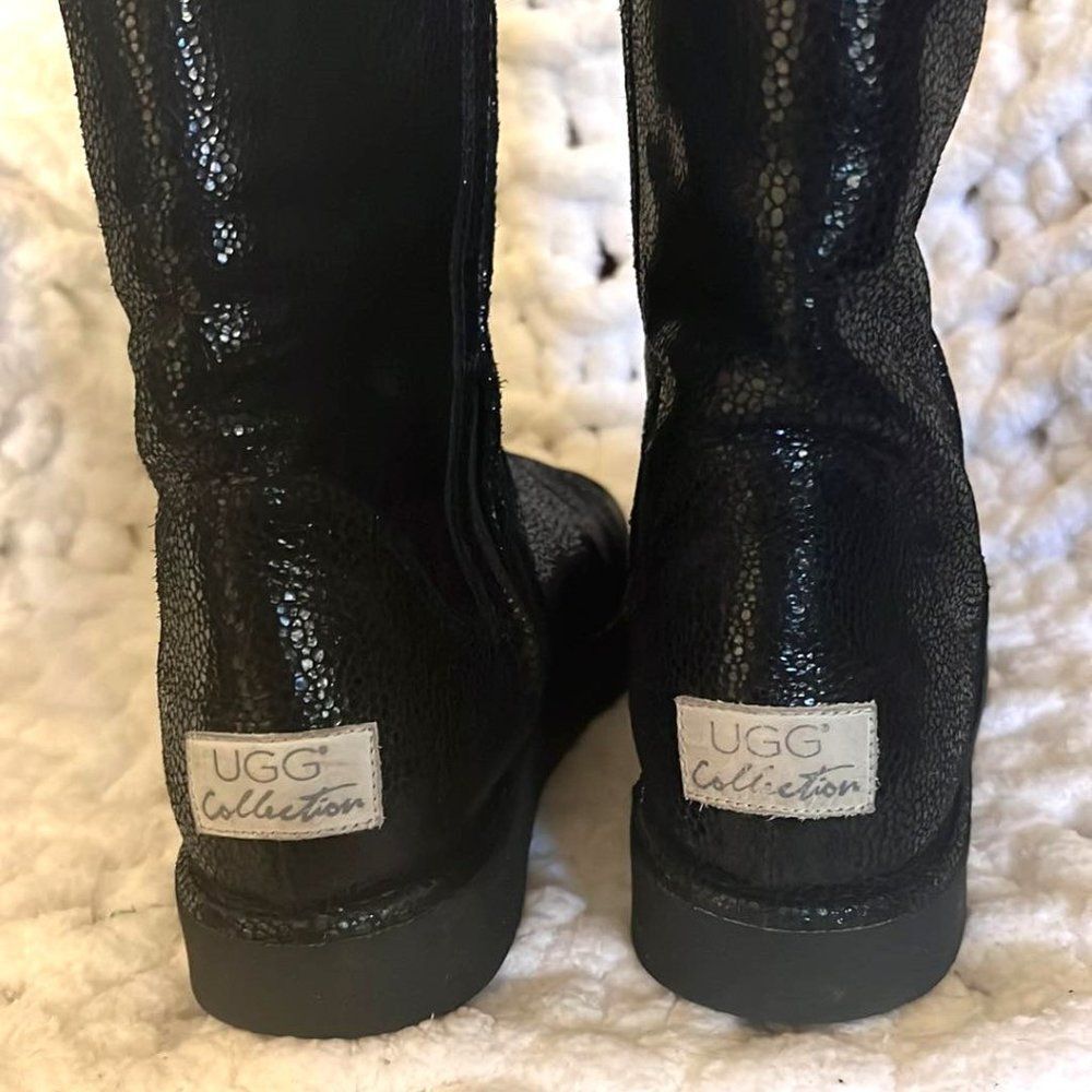 UGG Collection - Mid - Black Leather Snake Skin - EUC - Size 7 - Picture 2 of 12
